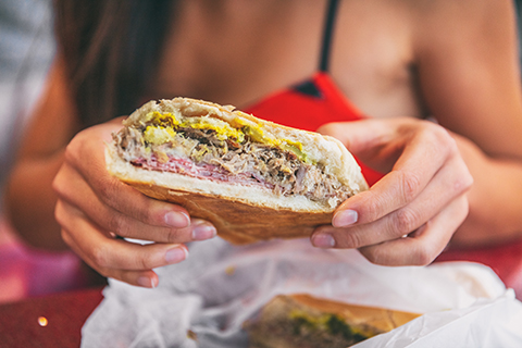 This is a stock photo. An up close image of a traditional Cuban sandwich.